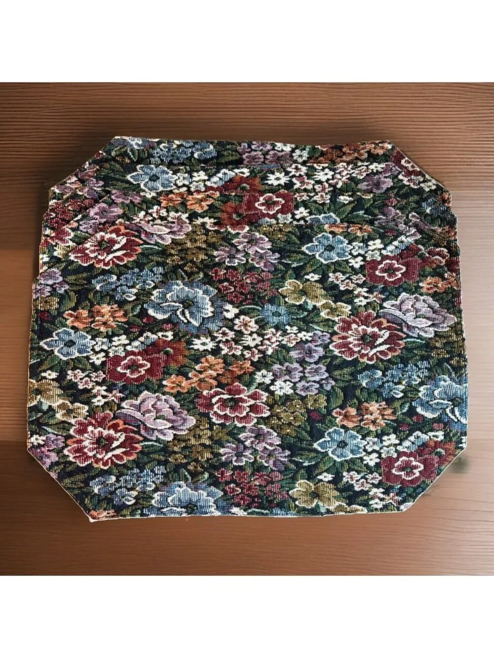 Set of 4 Vintage Tapestry Placemats Multicolor Floral 18 X 12 Octagon Grannycore